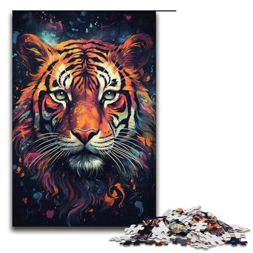 Puzzle für Erwachsene 1000 Teile Wütender bunter Tiger Puzzlespiel lustiges Spielzeug 1000 Teile (38 x 26 cm) von ouynngjing