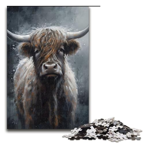 Puzzle für Erwachsene 1000 Teile anthrazitfarbenes Hochlandrind Holzpuzzle für Kinder Lernspiel 1000 Teile (75 x 50 cm) von ouynngjing