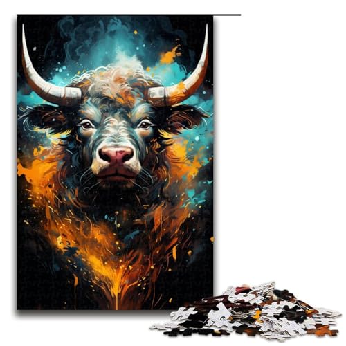 Puzzle für Erwachsene 1000 Teile bizarrer farbenfroher Stierkrieger Holzpuzzle für Kinder Lernspiel 1000 Teile (75 x 50 cm) von ouynngjing