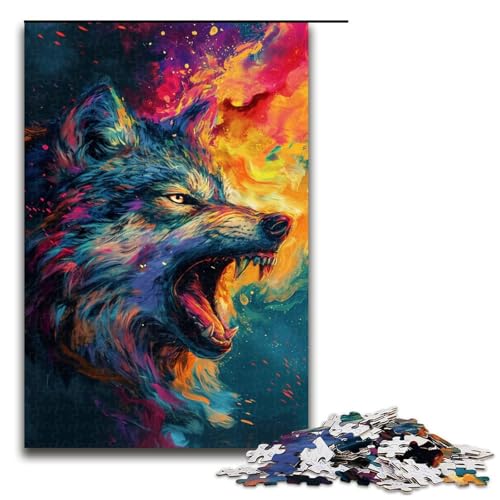 Puzzle für Erwachsene 1000 Teile bizarrer wütender Wolf Holzpuzzle für Kinder Lernspiel 1000 Teile (75 x 50 cm) von ouynngjing