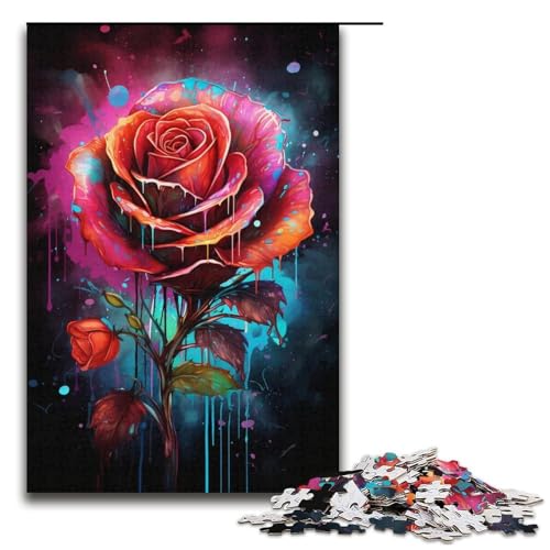 Puzzle für Erwachsene 1000 Teile blutiges Gemälde Rose Puzzlespiel lustiges Spielzeug 1000 Teile (38 x 26 cm) von ouynngjing