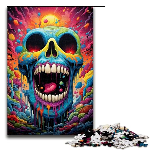 Puzzle für Erwachsene 1000 Teile bunter Psychedelischer Totenkopf Holzpuzzle für Kinder Lernspiel 1000 Teile (75 x 50 cm) von ouynngjing