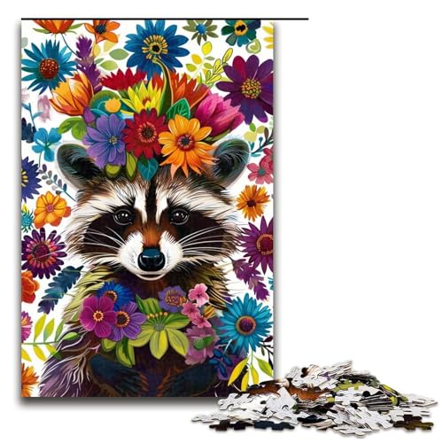 Puzzle für Erwachsene 1000 Teile bunter Waschbär Holzpuzzle für Kinder Lernspiel 1000 Teile (75 x 50 cm) von ouynngjing