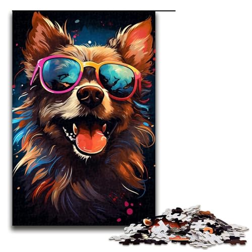 Puzzle für Erwachsene 1000 Teile buntes Fantasie-Brillen-Hunde-Puzzle Holzpuzzle Lernspiel Herausforderungsspielzeug 1000 Teile (75 x 50 cm) von ouynngjing
