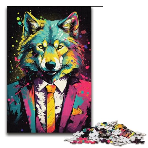 Puzzle für Erwachsene 1000 Teile buntes Gekritzel-Wolf-Puzzle Lernspiele für Zuhause DIY-Spielzeug tolles Geschenk für Spiele 1000 Teile (38 x 26 cm) von ouynngjing