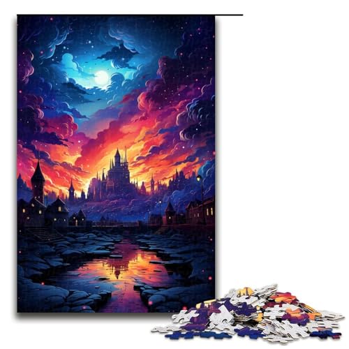 Puzzle für Erwachsene 1000 Teile buntes Nachtschloss Holzpuzzle für Kinder Lernspiel 1000 Teile (75 x 50 cm) von ouynngjing