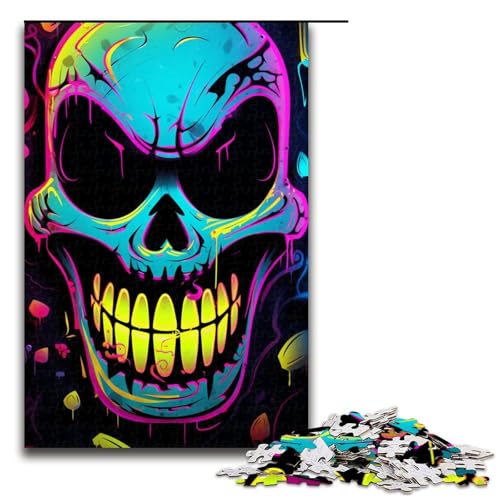 Puzzle für Erwachsene 1000 Teile buntes NeonGraffitiTotenkopfmuster zum Zusammenbauen hilft dem Gehirn süchtig machendes Spielzeug zur Förderung der Geduld 1000 Teile (75 x 50 cm) von ouynngjing