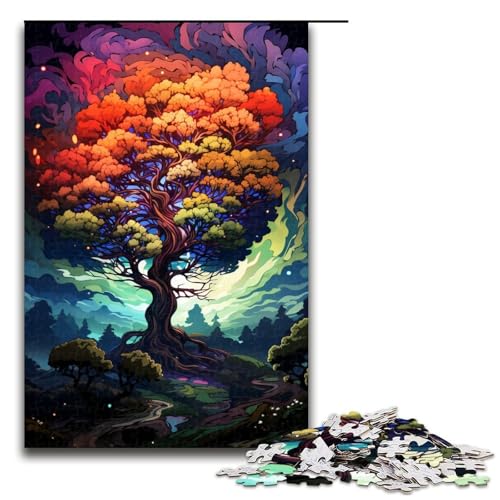 Puzzle für Erwachsene 1000 Teile buntes psychedelisches Baumfamilien-Holzpuzzle Lernspiel Herausforderungsspielzeug 1000 Teile (75 x 50 cm) von ouynngjing