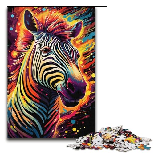 Puzzle für Erwachsene 1000 Teile buntes psychedelisches Gemälde Zebra-Puzzle Holzpuzzle Lernspiel Herausforderungsspielzeug 1000 Teile (38 x 26 cm) von ouynngjing