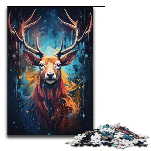 Puzzle für Erwachsene 1000 Teile buntes psychedelisches Hirsch-Tierpuzzle Holzpuzzle Lernspiel Herausforderungsspielzeug 1000 Teile (38 x 26 cm) von ouynngjing