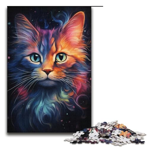 Puzzle für Erwachsene 1000 Teile buntes psychedelisches Puzzle „Nebula Cat Lernspiele für Zuhause DIYSpielzeug tolles Geschenk für Spiele 1000 Teile (38 x 26 cm) von ouynngjing