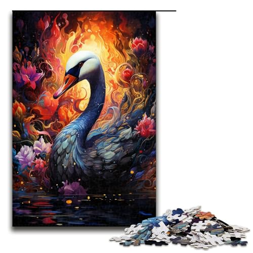 Puzzle für Erwachsene 1000 Teile buntes psychedelisches Schwanen-Puzzle Lernspiele für Zuhause DIY-Spielzeug tolles Geschenk für Spiele 1000 Teile (75 x 50 cm) von ouynngjing