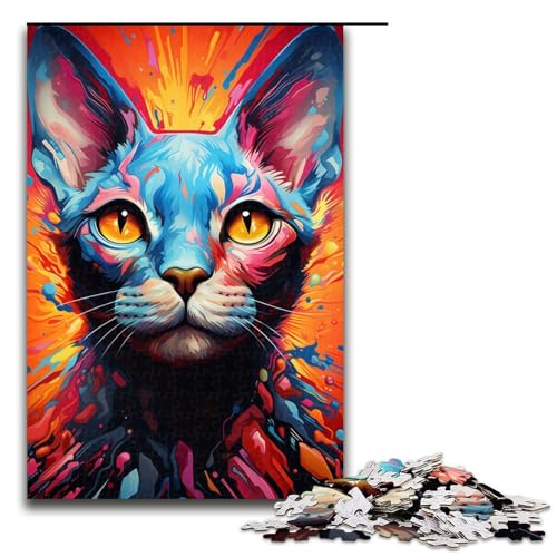 Puzzle für Erwachsene 1000 Teile buntes psychedelisches Sphinx-Katzen-Puzzle Lernspiele für Zuhause DIY-Spielzeug tolles Geschenk für Spiele 1000 Teile (75 x 50 cm) von ouynngjing