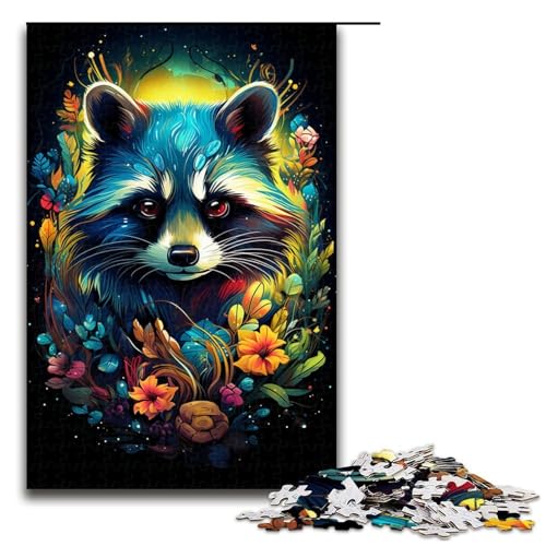 Puzzle für Erwachsene 1000 Teile buntes psychedelisches Waschbär-Puzzle Holzpuzzle Lernspiel Herausforderungsspielzeug 1000 Teile (75 x 50 cm) von ouynngjing