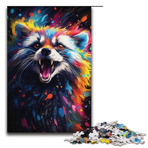 Puzzle für Erwachsene 1000 Teile buntes psychedelisches Waschbär-Puzzle Lernspiele für Zuhause DIY-Spielzeug tolles Geschenk für Spiele 1000 Teile (38 x 26 cm) von ouynngjing