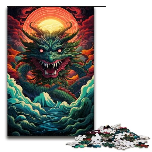 Puzzle für Erwachsene 1000 Teile chinesische Drachenfamilie Holzpuzzle Lernspiel Herausforderungsspielzeug 1000 Teile (75 x 50 cm) von ouynngjing