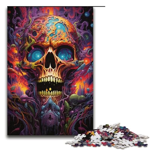 Puzzle für Erwachsene 1000 Teile farbenfroh Psychedelischer Totenkopf Puzzlespiel lustiges Spielzeug 1000 Teile (38 x 26 cm) von ouynngjing