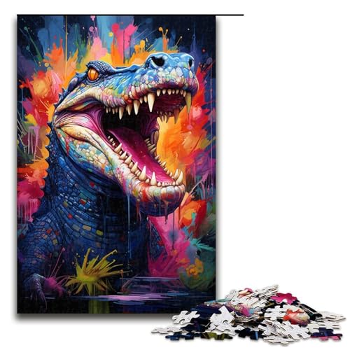 Puzzle für Erwachsene 1000 Teile farbenfrohe Fantasie-Krokodilfamilie Holzpuzzle Lernspiel Herausforderungsspielzeug 1000 Teile (75 x 50 cm) von ouynngjing