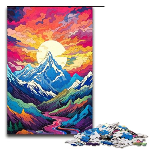 Puzzle für Erwachsene 1000 Teile farbenfrohe psychedelische Landschaft im Kaukasusgebirge Puzzlespiel lustiges Spielzeug 1000 Teile (75 x 50 cm) von ouynngjing