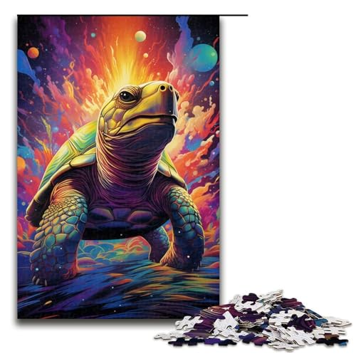 Puzzle für Erwachsene 1000 Teile farbenfrohe psychedelische Schildkröte Puzzlespiel lustiges Spielzeug 1000 Teile (75 x 50 cm) von ouynngjing