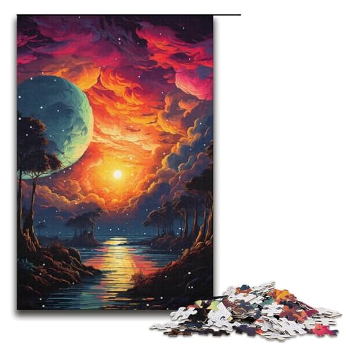 Puzzle für Erwachsene 1000 Teile farbenfrohe psychedelische Sonnenuntergangslandschaft Puzzle Lernspiele für Zuhause DIY-Spielzeug tolles Geschenk für Spiele 1000 Teile (38 x 26 cm) von ouynngjing