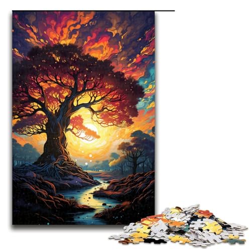 Puzzle für Erwachsene 1000 Teile farbenfroher Fantasie-Sonnenuntergangsbaum Puzzlespiele Spielzeug Geschenk geeignet für die Schreibtischdekoration 1000 Teile (75 x 50 cm) von ouynngjing