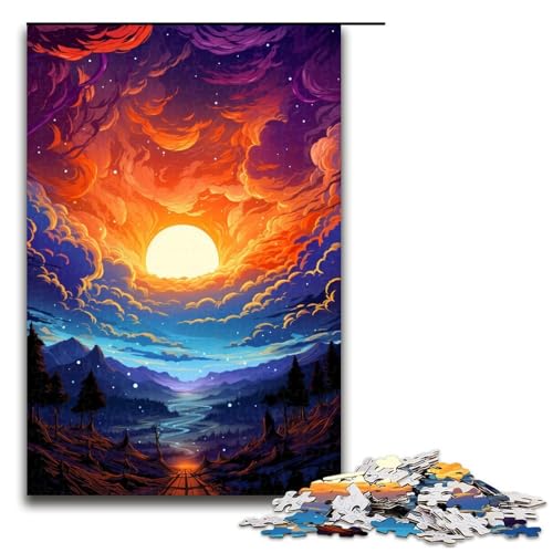 Puzzle für Erwachsene 1000 Teile farbenfroher Psychedelischer Sonnenuntergang Holzpuzzle für Kinder Lernspiel 1000 Teile (75 x 50 cm) von ouynngjing