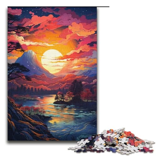 Puzzle für Erwachsene 1000 Teile farbenfroher Psychedelischer Sonnenuntergang am Berg Fuji Holzpuzzle für Erwachsene Familienspiele Weihnachts- und Geburtstagsgeschenke 1000 Teile (38 x 26 cm) von ouynngjing