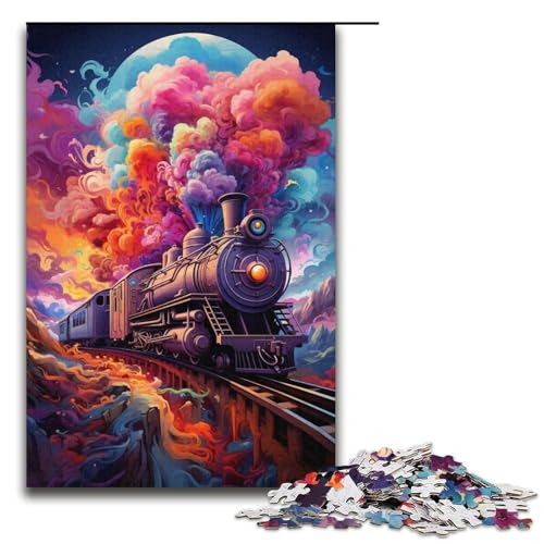 Puzzle für Erwachsene 1000 Teile farbenfroher Psychedelischer Zug Holzpuzzle für Kinder Lernspiel 1000 Teile (38 x 26 cm) von ouynngjing