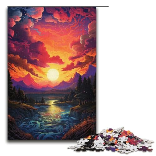 Puzzle für Erwachsene 1000 Teile farbenfrohes Fantasie-Sonnenuntergangs-Fluss-Puzzle Holzpuzzle Lernspiel Herausforderungsspielzeug 1000 Teile (38 x 26 cm) von ouynngjing