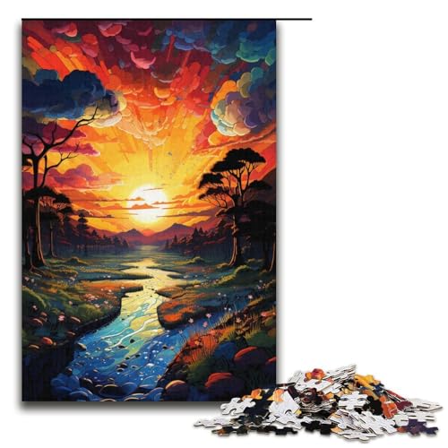 Puzzle für Erwachsene 1000 Teile farbenfrohes Fantasy-Sonnenuntergangs-Fluss-Puzzle für Erwachsene Holzpuzzle Familienspiele Weihnachts- und Geburtstagsgeschenke 1000 Teile (38 x 26 cm) von ouynngjing