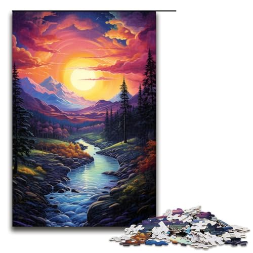 Puzzle für Erwachsene 1000 Teile farbenfrohes Fantasy-Sonnenuntergangs-Kunst-Familien-Holzpuzzle Lernspiel Herausforderungsspielzeug 1000 Teile (75 x 50 cm) von ouynngjing