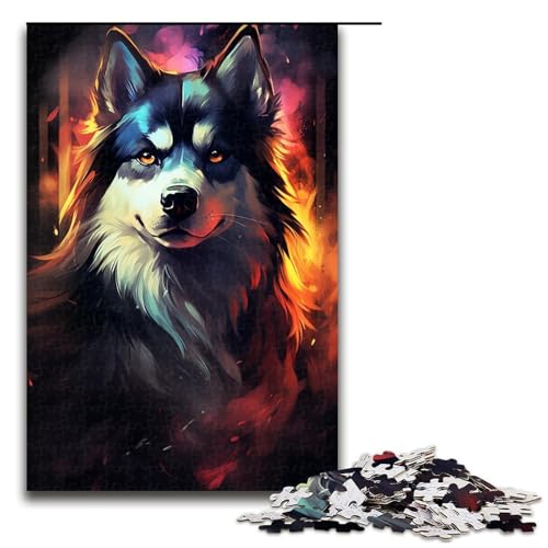 Puzzle für Erwachsene 1000 Teile farbenfrohes HuskyHundemuster zum Zusammenbauen hilft dem Gehirn süchtig machendes Spielzeug zur Förderung der Geduld 1000 Teile (75 x 50 cm) von ouynngjing