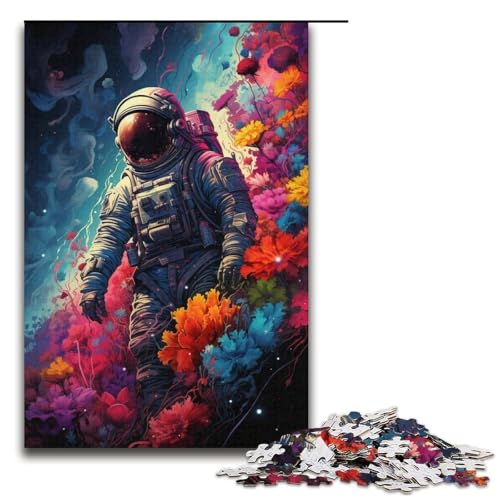 Puzzle für Erwachsene 1000 Teile farbenfrohes psychedelisches Blumen-Astronauten-Holzpuzzle für Kinder Lernspiel 1000 Teile (38 x 26 cm) von ouynngjing