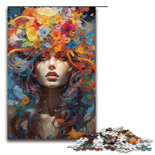 Puzzle für Erwachsene 1000 Teile farbenfrohes psychedelisches Blumen-Frauen-Familien-Holzpuzzle Lernspiel Herausforderungsspielzeug 1000 Teile (38 x 26 cm) von ouynngjing