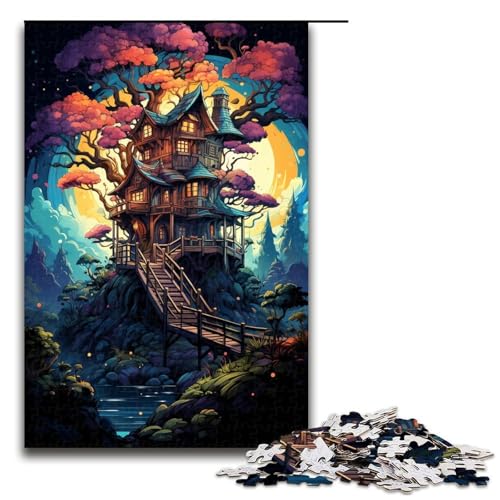 Puzzle für Erwachsene 1000 Teile farbenfrohes psychedelisches Fantasie-Baumhaus Puzzlespiel lustiges Spielzeug 1000 Teile (75 x 50 cm) von ouynngjing