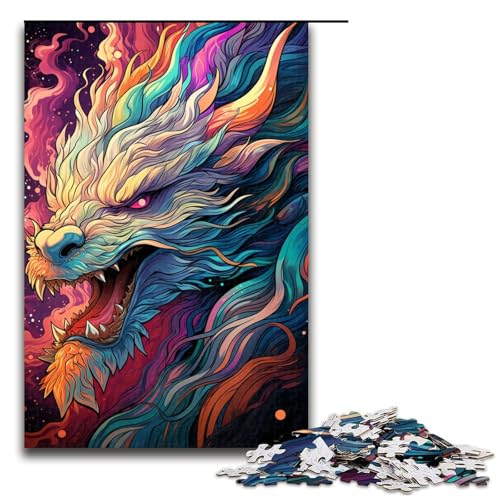 Puzzle für Erwachsene 1000 Teile farbenfrohes psychedelisches Feuerdrachen-Puzzle Holzpuzzle Lernspiel Herausforderungsspielzeug 1000 Teile (75 x 50 cm) von ouynngjing