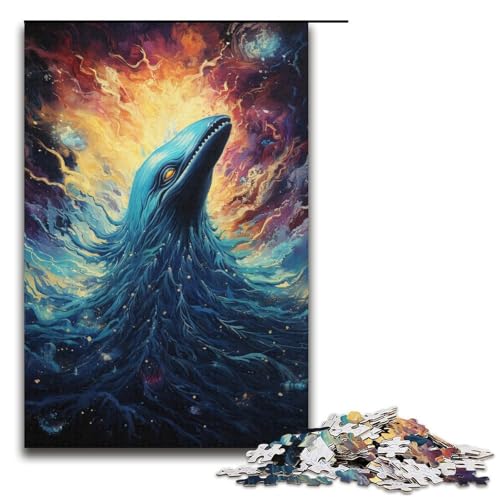 Puzzle für Erwachsene 1000 Teile farbenfrohes psychedelisches Galaxie-Blauwal-Puzzle Holzpuzzle Lernspiel Herausforderungsspielzeug 1000 Teile (38 x 26 cm) von ouynngjing
