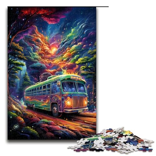 Puzzle für Erwachsene 1000 Teile farbenfrohes psychedelisches Galaxie-Bus-Puzzle Lernspiele für Zuhause DIY-Spielzeug tolles Geschenk für Spiele 1000 Teile (75 x 50 cm) von ouynngjing