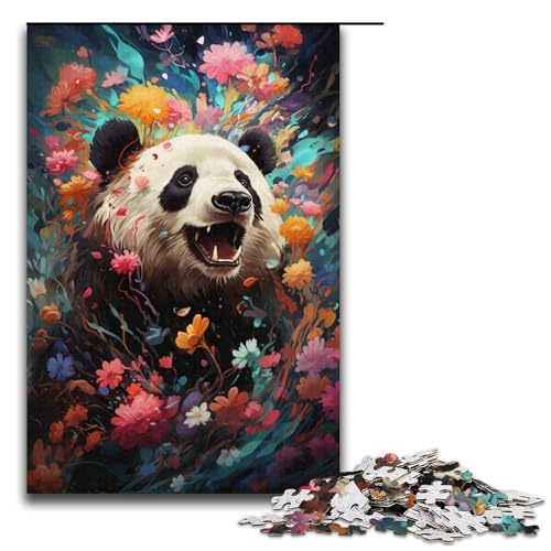 Puzzle für Erwachsene 1000 Teile farbenfrohes psychedelisches Gemälde Panda-Holzpuzzle für Kinder Lernspiel 1000 Teile (38 x 26 cm) von ouynngjing