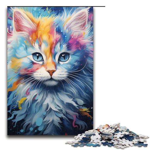 Puzzle für Erwachsene 1000 Teile farbenfrohes psychedelisches Katzen-Puzzle Lernspiele für Zuhause DIY-Spielzeug tolles Geschenk für Spiele 1000 Teile (75 x 50 cm) von ouynngjing