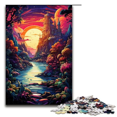 Puzzle für Erwachsene 1000 Teile farbenfrohes psychedelisches Küstenparadies Familien-Holzpuzzle Lernspiel Herausforderungsspielzeug 1000 Teile (75 x 50 cm) von ouynngjing