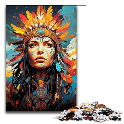 Puzzle für Erwachsene 1000 Teile farbenfrohes psychedelisches Puzzle mit indianischer Frau Lernspiele für Zuhause DIYSpielzeug tolles Geschenk für Spiele 1000 Teile (75 x 50 cm) von ouynngjing