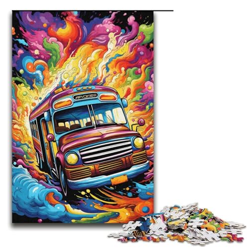 Puzzle für Erwachsene 1000 Teile farbenfrohes psychedelisches Schulbus-Puzzle Lernspiele für Zuhause DIY-Spielzeug tolles Geschenk für Spiele 1000 Teile (38 x 26 cm) von ouynngjing