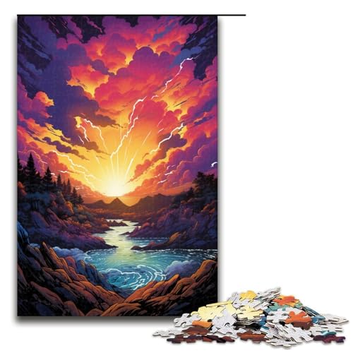 Puzzle für Erwachsene 1000 Teile farbenfrohes psychedelisches Sonnenuntergangslandschafts-Puzzle jedes Teil ist einzigartig – anspruchsvolles Familienspiel 1000 Teile (75 x 50 cm) von ouynngjing