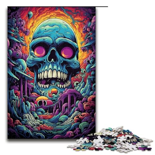 Puzzle für Erwachsene 1000 Teile farbenfrohes psychedelisches Totenkopf-Puzzle Geburtstagsgeschenk für Teenager ab 14 Jahren 1000 Teile (75 x 50 cm) von ouynngjing