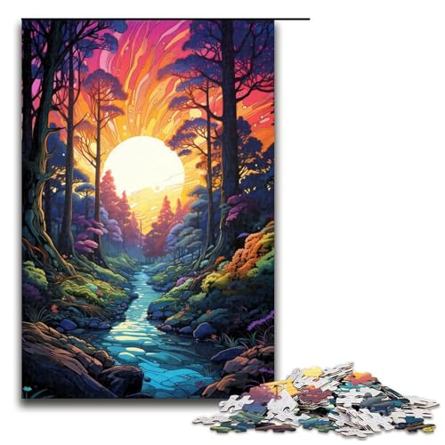 Puzzle für Erwachsene 1000 Teile farbenfrohes psychedelisches Waldpuzzle für Erwachsene Holzpuzzles Familienspiele Weihnachts- und Geburtstagsgeschenke 1000 Teile (75 x 50 cm) von ouynngjing