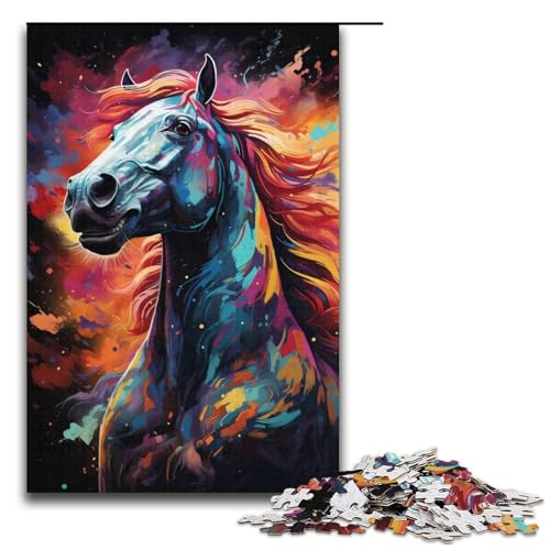 Puzzle für Erwachsene 1000 Teile farbenfrohes psychedelisches Weltraumforschungspferd Heimdekoration Puzzlespielzeug Geschenk für die ganze Familie 1000 Teile (38 x 26 cm) von ouynngjing