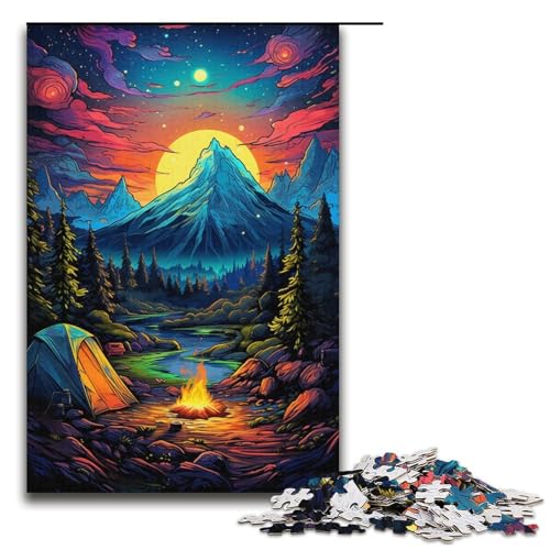 Puzzle für Erwachsene 1000 Teile farbenfrohes psychedelisches Wildnis-Camping-Familien-Holzpuzzle Lernspiel Herausforderungsspielzeug 1000 Teile (38 x 26 cm) von ouynngjing