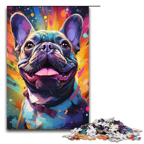 Puzzle für Erwachsene 1000 Teile farbenfrohes psychedelisches französisches Bulldoggen-Holzpuzzle für Kinder Lernspiel 1000 Teile (38 x 26 cm) von ouynngjing